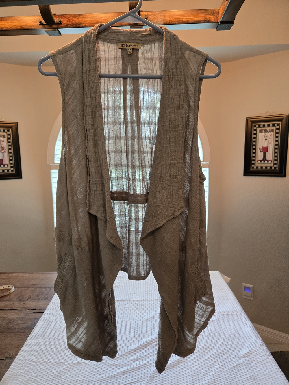 Democracy Sage Green Cotton Sleeveless Cardigan 2X